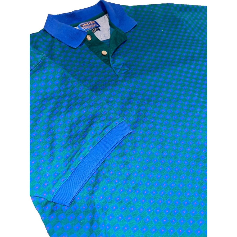 Vintage Pendleton Polo, Blue/Green Checkered‎ W/ Red Polka Dots Mens Large
